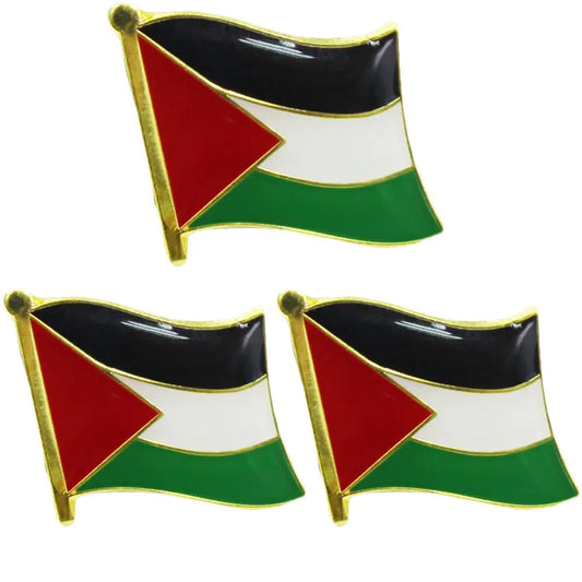 3 Pack Palestine Flag Pins - Metal National Palestinian Flag Pack - Arabic Treasure