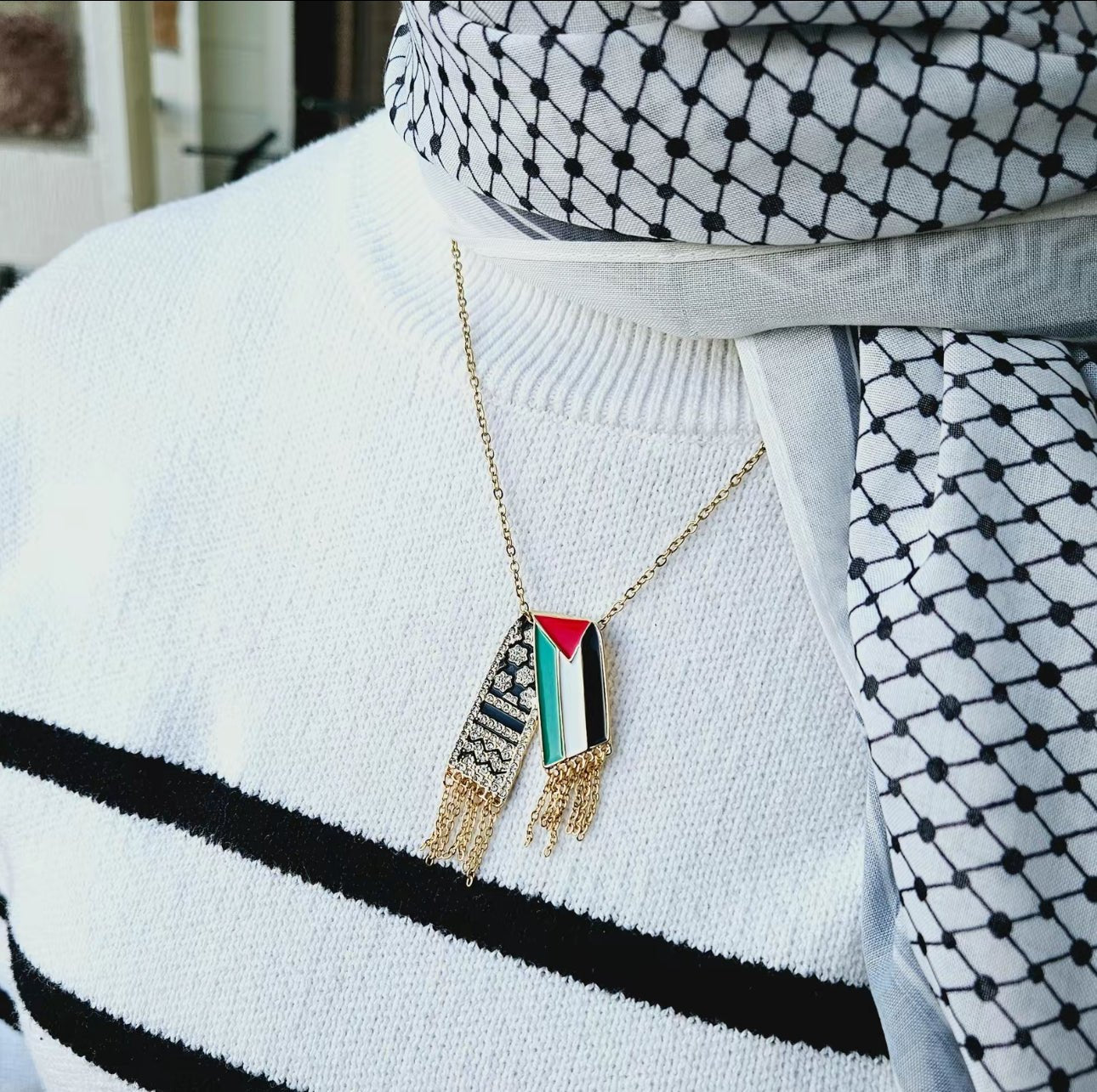 Palestine Flag Keffiyah Necklace - Arabic Treasure