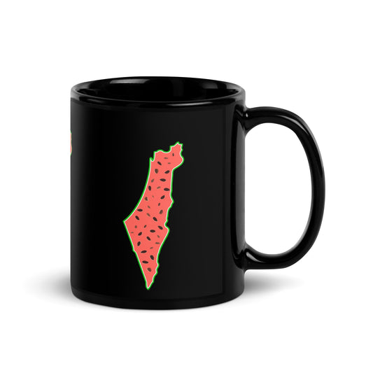 Palestine Map Watermelon Black Mug - Arabic Treasure