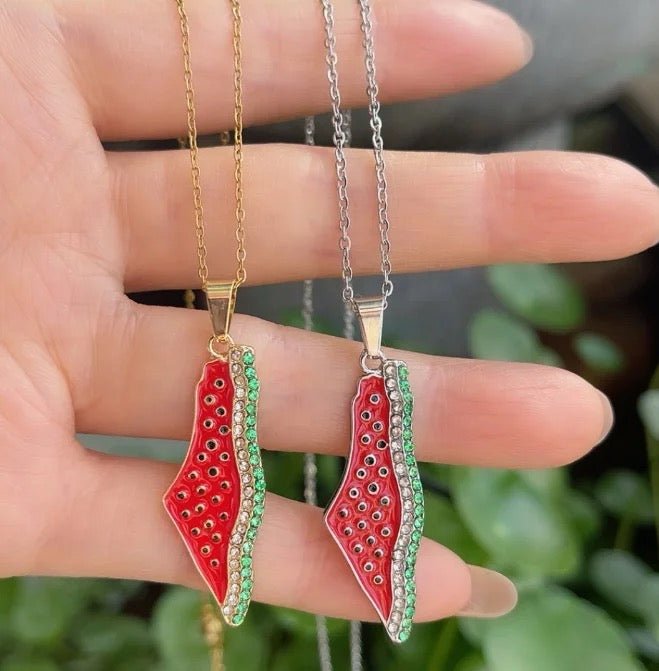 Palestine Map Watermelon Necklace - Arabic Treasure