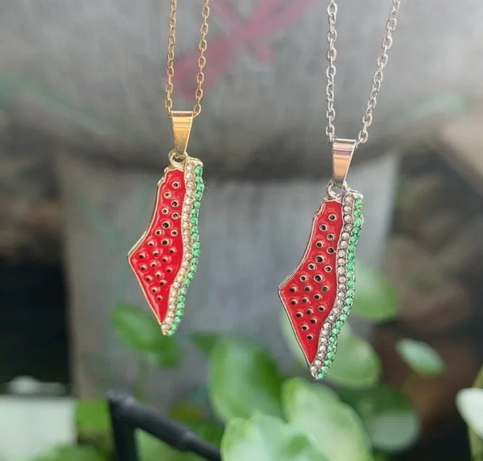 Palestine Map Watermelon Necklace - Arabic Treasure