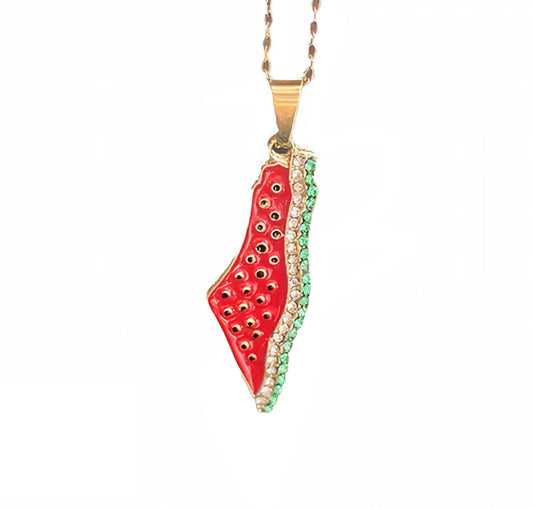 Palestine Map Watermelon Necklace - Arabic Treasure