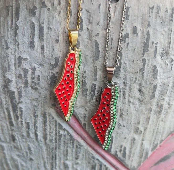 Palestine Map Watermelon Necklace - Arabic Treasure