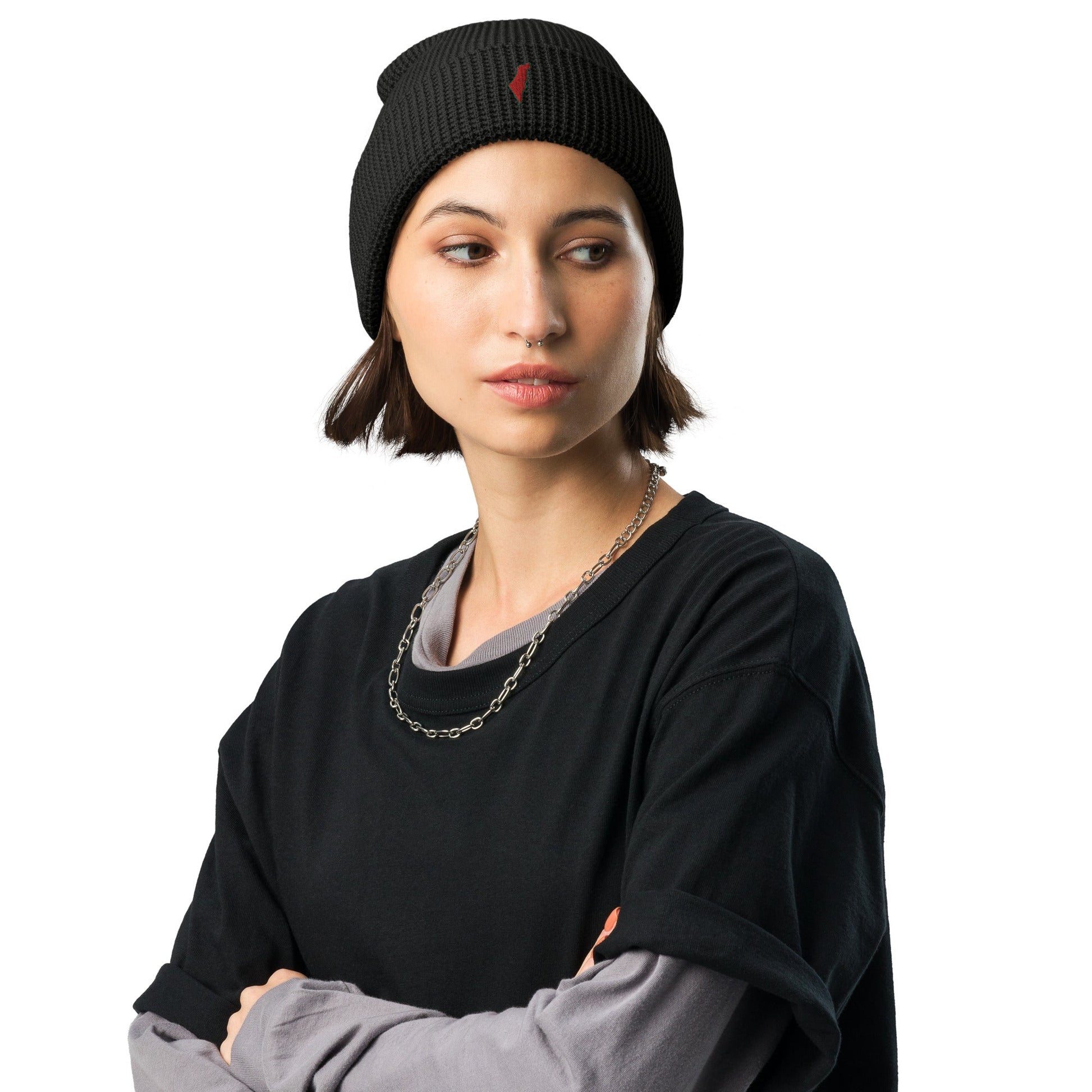 Palestine Watermelon Embroidered Waffle beanie - Arabic Treasure